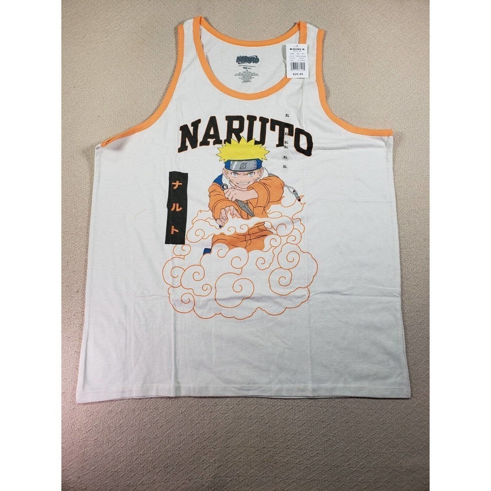 Naruto Shirt Mens XL White Shippuden Sleeveless Round Neck Graphic Cotton Tee